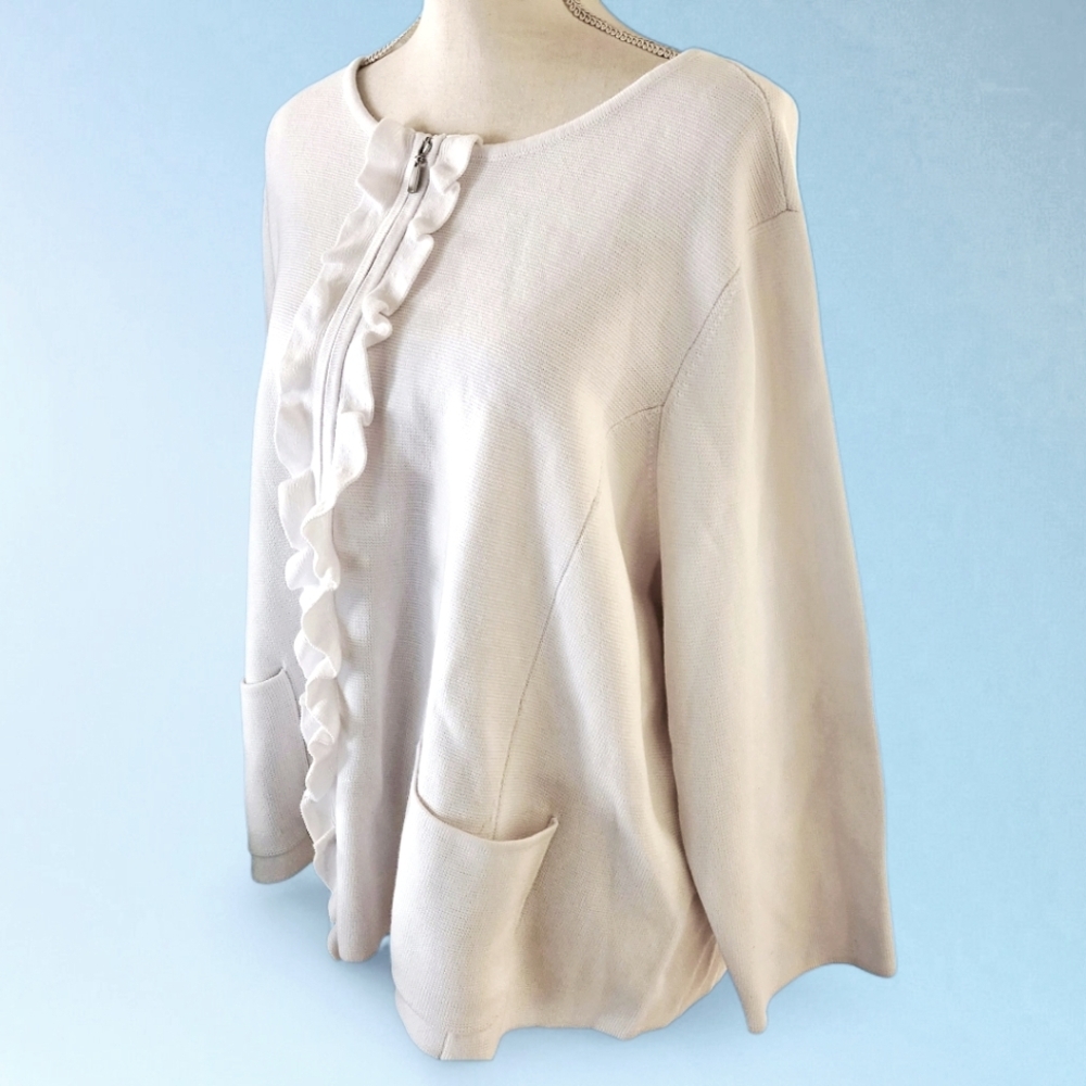 TALBOTS Zip Front Ruffle Sweater Jacket - Picture 3 of 8